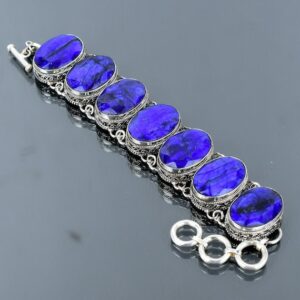 Faceted Blue Sapphire 925 Sterling Silver Bracelet - Handmade Vintage Style Faceted Blue Sapphire 925 Sterling Silver Bracelet - Handmade Vintage Style