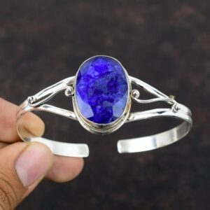 Faceted Blue Sapphire Bangle: Handmade 925 Sterling Silver Cuff Faceted Blue Sapphire Bangle: Handmade 925 Sterling Silver Cuff