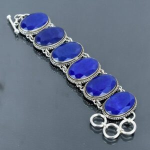 Faceted Blue Sapphire Bracelet: Handmade 925 Sterling Silver Adjustable Chain Faceted Blue Sapphire Bracelet: Handmade 925 Sterling Silver Adjustable Chain