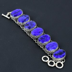 Handmade Faceted Blue Sapphire Bracelet: 925 Sterling Silver Adjustable Chain Handmade Faceted Blue Sapphire Bracelet: 925 Sterling Silver Adjustable Chain