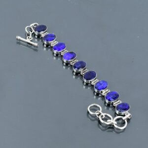 Handmade Faceted Blue Sapphire 925 Sterling Silver Adjustable Bracelet Handmade Faceted Blue Sapphire 925 Sterling Silver Adjustable Bracelet