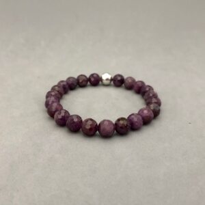 Microfaceted Purple Sapphire Stretch Bead Bracelet with a Plain Round Karen Hill Silver for Spiritual Awareness, Connecting to Source