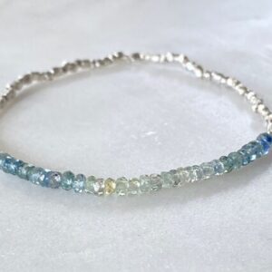 Montana Sapphires bracelet, September birthday gift for her, ultra dainty teal blue elastic jewelry Montana Sapphires bracelet, September birthday gift for her, ultra dainty teal blue elastic jewelry