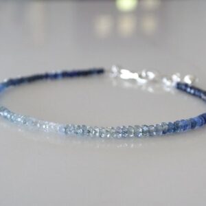 Ombre Blue Sapphire Bracelet, Beaded Gemstone Jewelry, September Birthstone Ombre Blue Sapphire Bracelet, Beaded Gemstone Jewelry, September Birthstone
