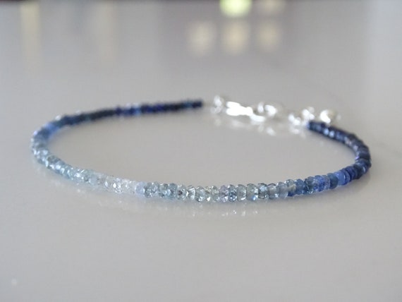 Ombre Blue Sapphire Bracelet, Beaded Gemstone Jewelry, September Birthstone Ombre Blue Sapphire Bracelet, Beaded Gemstone Jewelry, September Birthstone