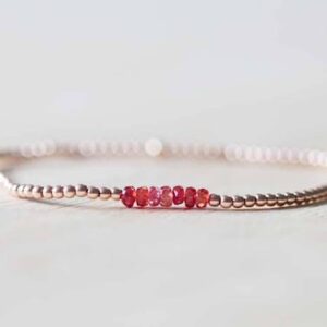 Padparadscha Stretch Bracelet With Rose Gold Fill Or Sterling Silver, Delicate Beaded Red Sapphire Elastic Jewelry Padparadscha Stretch Bracelet With Rose Gold Fill Or Sterling Silver, Delicate Beaded Red Sapphire Elastic Jewelry