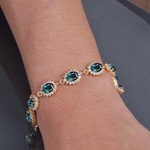 Teal Sapphire Bracelet, 925 Sterling Silver, Oval Cut Gemstone Teal Sapphire Bracelet, 925 Sterling Silver, Oval Cut Gemstone