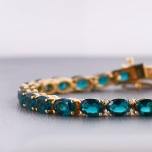 Teal Sapphire Tennis Bracelet, Sterling Silver, Anniversary Gift Teal Sapphire Tennis Bracelet, Sterling Silver, Anniversary Gift