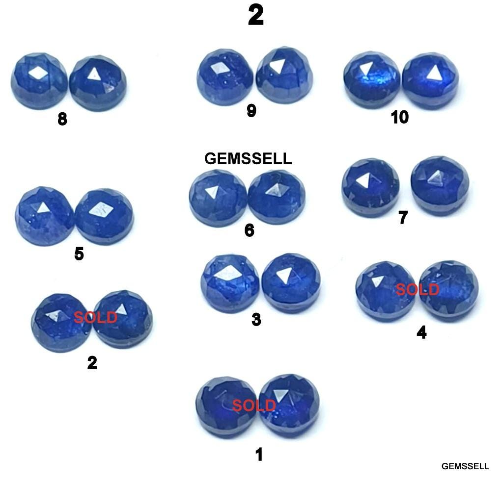 2 Pcs Pair 6mm Blue Sapphire Rose Cut Cabochon: Aa Quality Gemstone