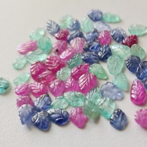 6-8mm Pink / Blue / Green Sapphire Leaf Shape Hand Carved Flat Back Cabochons Loose Rare Natural Sapphire (2pcs To 4pcs Options) - Psg321