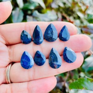Blue Sapphire Crystal Cabochon: Teardrop Sapphire Faceted Pear Shaped Stone (12-20mm)