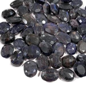 Faceted Black Sapphire Crystal Cabochon: Round/oval, Xs Stone (12-16mm)