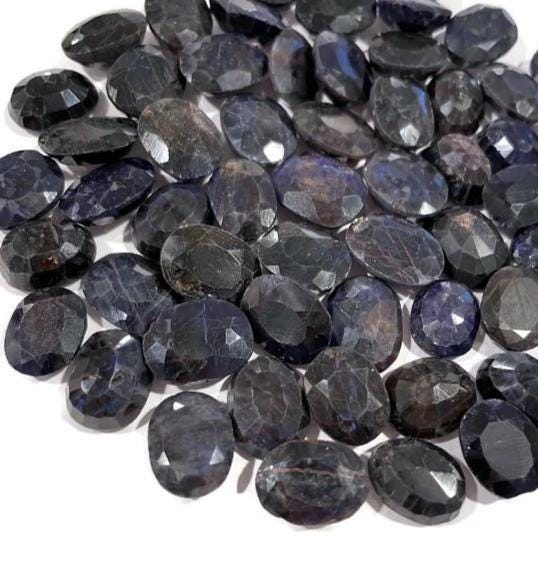 Faceted Black Sapphire Crystal Cabochon: Round/oval, Xs Stone (12-16mm)