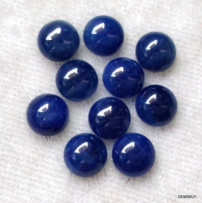 Natural Blue Sapphire Cabochon: 6mm Round Gemstone, 5 Pcs