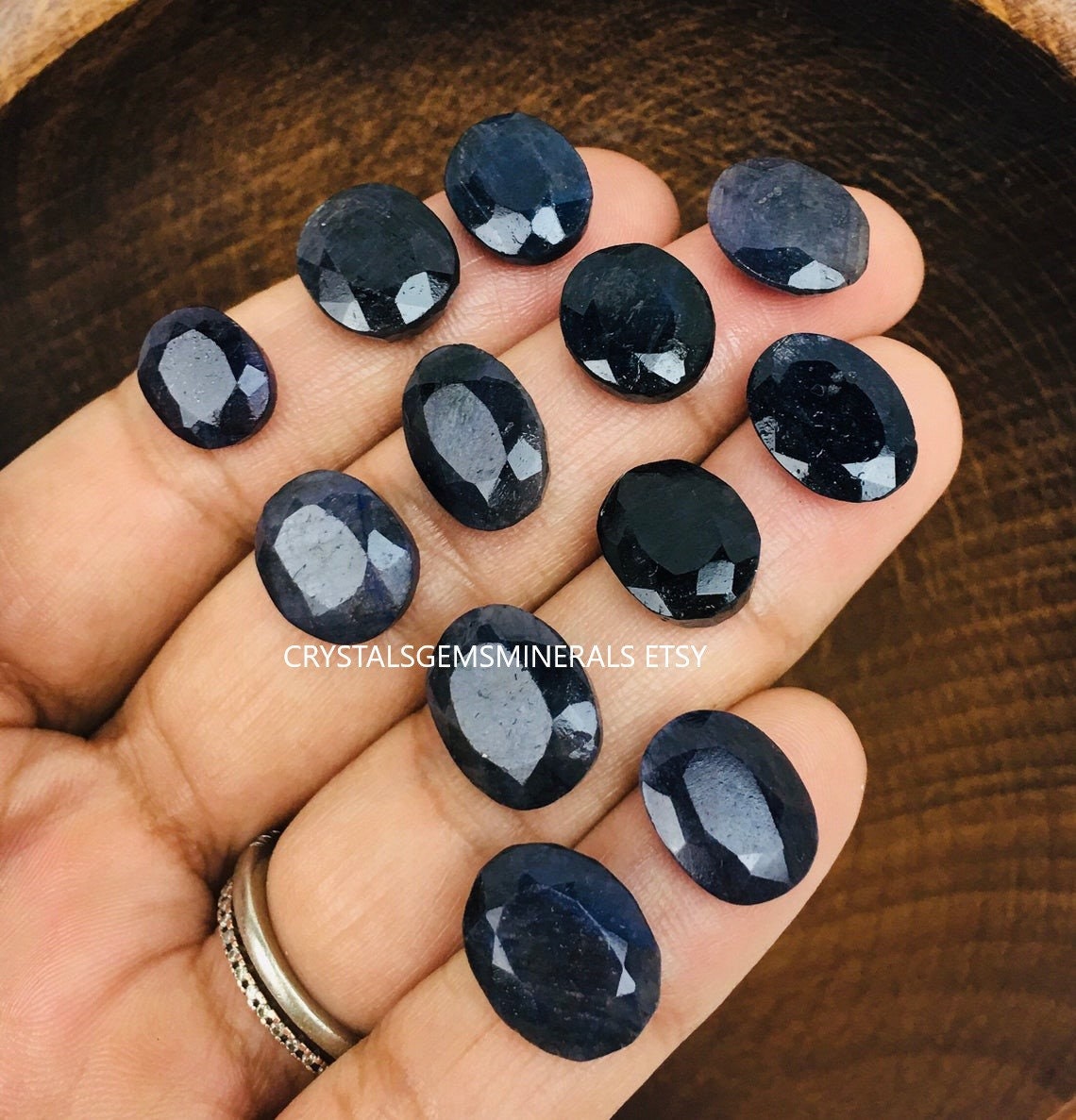 Small Blue Sapphire Crystal Cabochon: Faceted Oval Stone (12-19mm) Small Blue Sapphire Crystal Cabochon: Faceted Oval Stone (12-19mm)