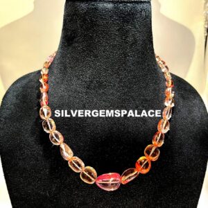AAAA+ Rare Peach Sapphire Smooth Beads Necklace Padparadscha Sapphire Nuggets Beads Precious Gemstone Beads Polished Beads Necklace 18 Inch.