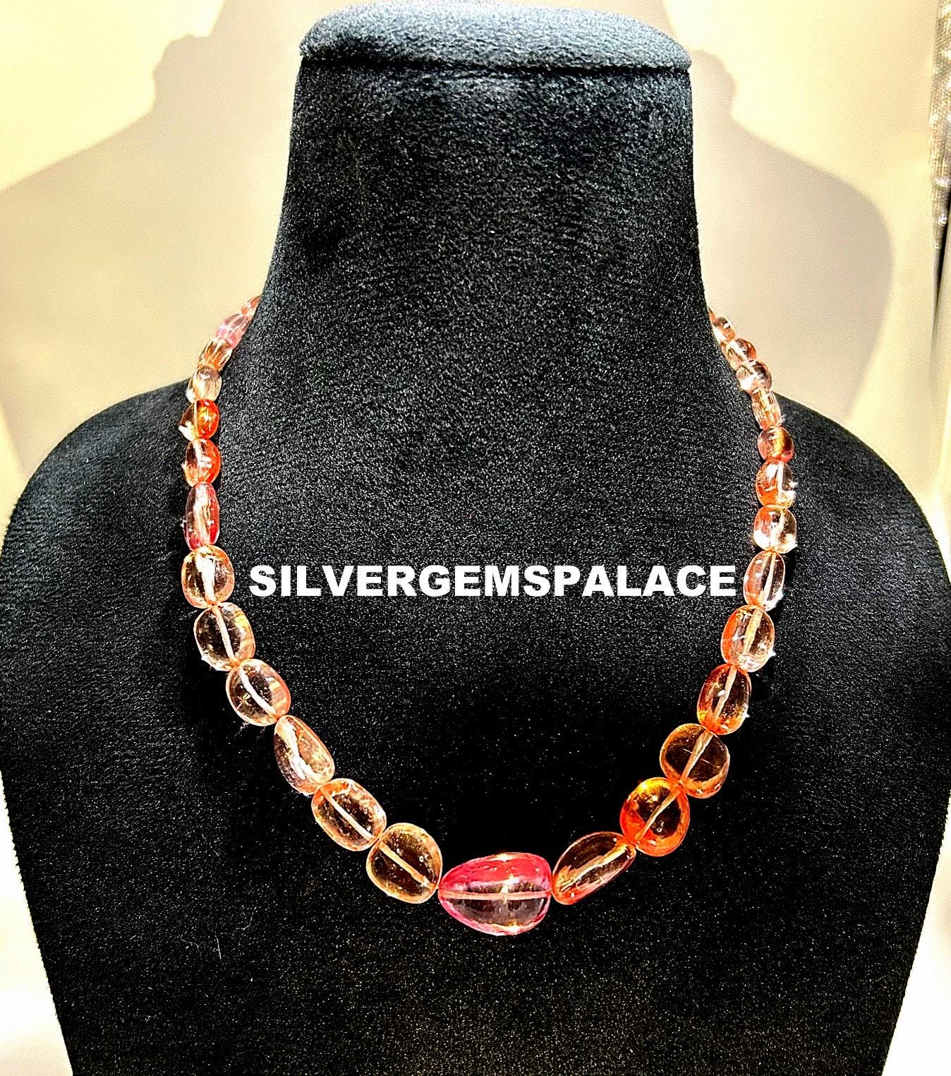 Aaaa+ Rare Peach Sapphire Smooth Beads Necklace Padparadscha Sapphire Nuggets Beads Precious Gemstone Beads Polished Beads Necklace 18 Inch.