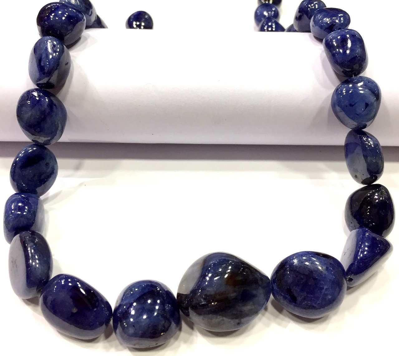 Natural Blue Sapphire Nugget Bead Strand: 18 Inch Gemstone Jewelry Making