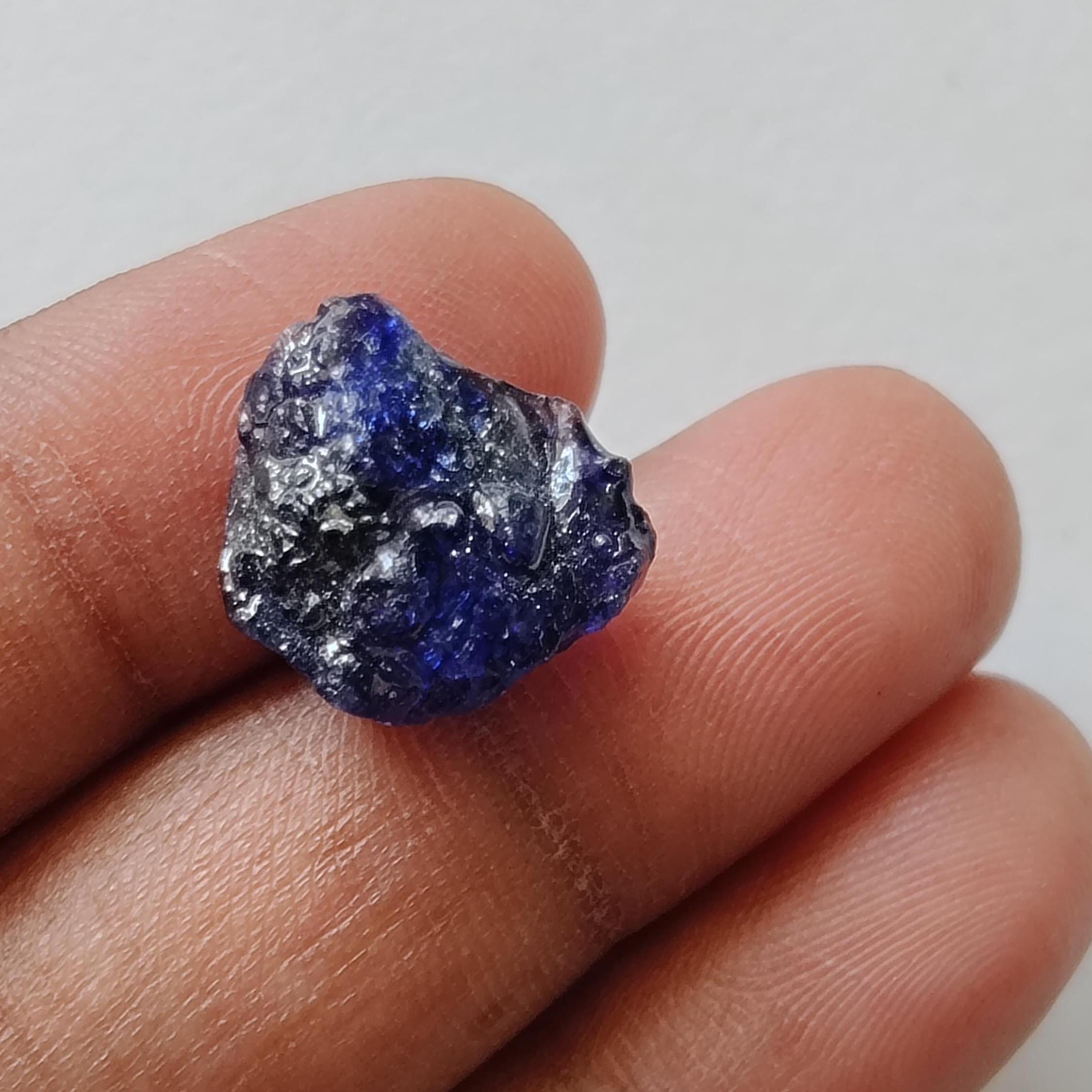Raw Blue Sapphire Slice Gemstone, Jewelry Pendant (14x12.5mm)