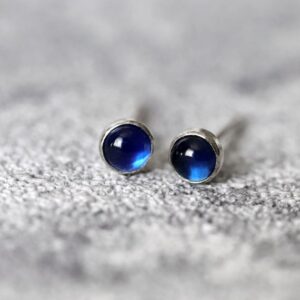 Blue Sapphire Stud Earrings, September Birthstone Gift, Tiny Recycled Sterling Silver Earrings for Everyday, Dainty Jewellery for Men, Woman