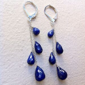 Dark Blue Sapphire Sterling Silver Cascade Earrings: September Birthstone