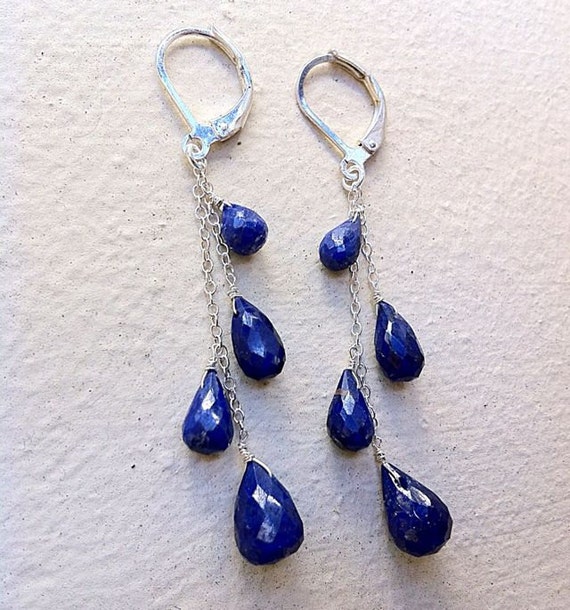 Dark Blue Sapphire Sterling Silver Cascade Earrings: September Birthstone