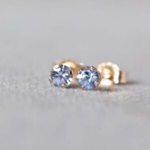 Light Blue Sapphire Stud Earrings, 14k Gold Sapphire Ear Studs, September Birthstone Gift, Precious Stone Earrings, Tiny Solid Gold Studs