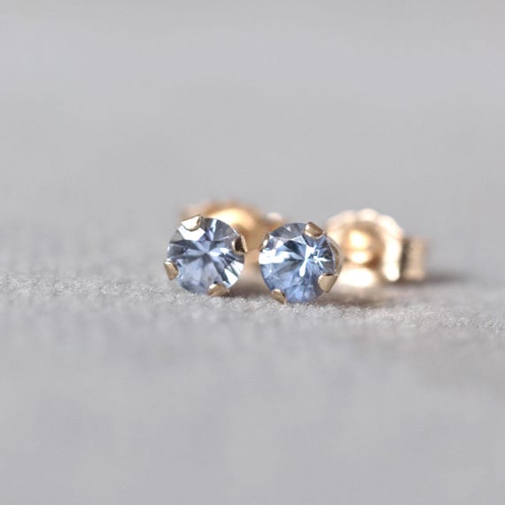 Light Blue Sapphire Stud Earrings, 14k Gold Sapphire Ear Studs, September Birthstone Gift, Precious Stone Earrings, Tiny Solid Gold Studs