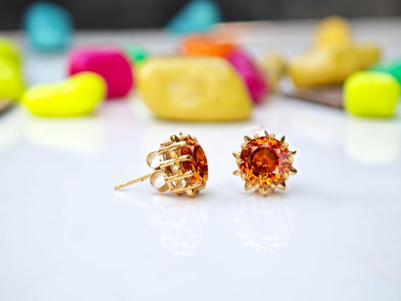 Orange Sapphire Earrings For Women 925 Silver Sapphire Wedding Earrings Dainty Bridal Studs Minimalist Orange Gemstone Earrings Gift For Her