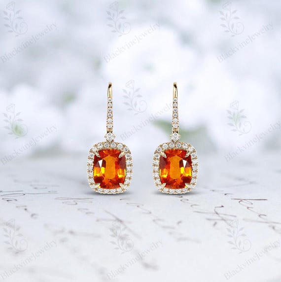 Orange Sapphire Halo Earrings For Women 925 Silver Orange Sapphire Statement Earring Cushion Cut Orange Sapphire Wedding Dangle Drop Earring Orange Sapphire Halo Earrings For Women 925 Silver Orange Sapphire Statement Earring Cushion Cut Orange Sapphire Wedding Dangle Drop Earring