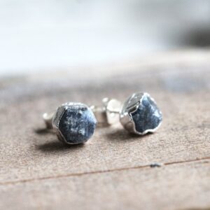 Raw Sapphire Sterling Silver Stud Earrings - Natural Blue Gemstone Jewelry Raw Sapphire Sterling Silver Stud Earrings - Natural Blue Gemstone Jewelry