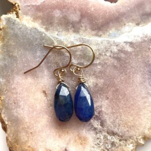 Raw Sapphire Teardrop Earrings: September Birthstone, 14k Gold Filled