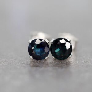 Sapphire Stud Earrings, September Birthstone Gift for Him, Precious Stone Stud Earrings, Dark Blue Sapphire Jewellery