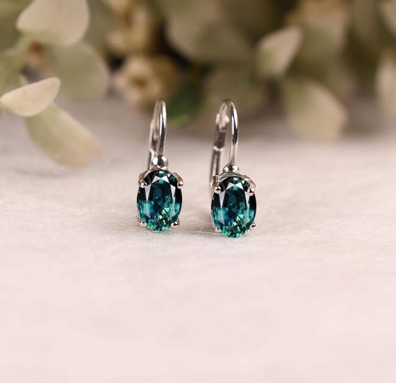 Teal Sapphire Leverback Earrings: 925 Sterling Silver, Bridal Jewelry Green Gemstone Earring Teal Sapphire Leverback Earrings: 925 Sterling Silver, Bridal Jewelry Green Gemstone Earring