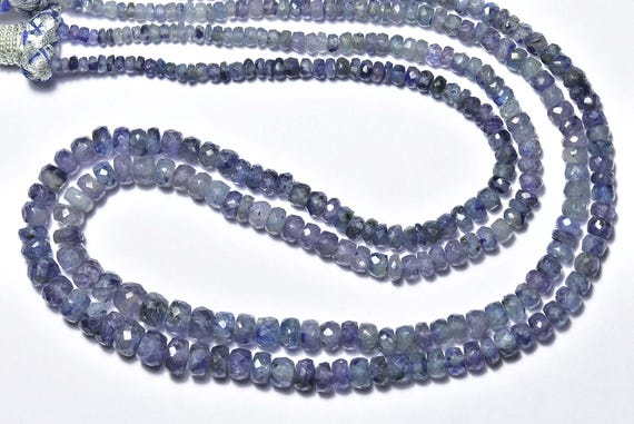 17 Inches X 2 Strands - Bi Sapphire Rondelle Beads - 198 Cts - Natural Faceted Dark Blue Sapphire Rondelle Beads Strand- Size  4 - 6mm #1706