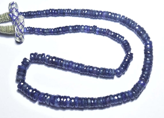 207 Cts Blue Sapphire Tyre Beads- 15 Inches -natural Beautiful Sapphire Faceted Micro Cut Wheel Rondelle Beads - Size Is 4.5 - 8.5mm#691