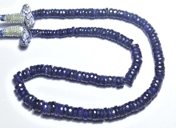 225 Cts Blue Sapphire Tyre Beads - 15 - Inches - Natural Beautiful Sapphire Faceted Micro Cut Wheel Rondelle Beads - Size Is 5 - 9 Mm #691