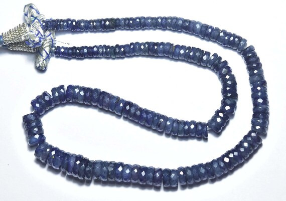 226 Cts Blue Sapphire Tyre Beads- 15 Inches -natural Beautiful Sapphire Faceted Micro Cut Wheel Rondelle Beads - Size Is 4.5 - 9 Mm #691