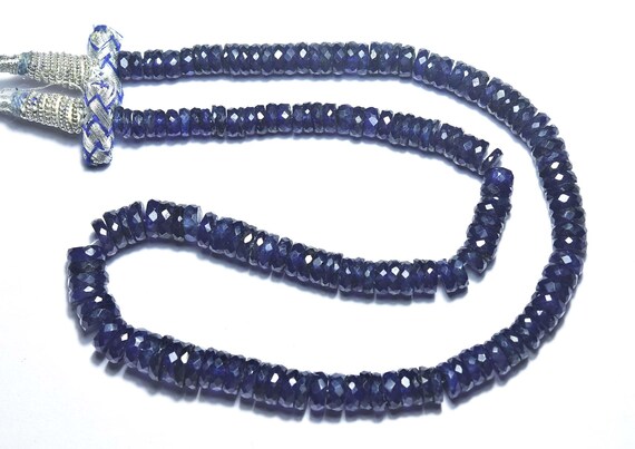 241 Cts Blue Sapphire Tyre Beads - 15 Inches - Natural Beautiful Sapphire Faceted Micro Cut Wheel Rondelle Beads - Size Is 6 - 9mm #691