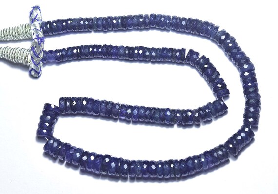 251 Cts Blue Sapphire Tyre Beads - 15 Inches -natural Beautiful Sapphire Faceted Micro Cut Wheel Rondelle Beads - Size Is 6 - 8.5 Mm #691