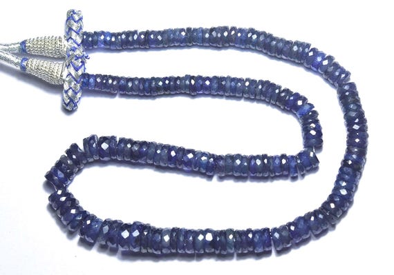 256 Cts Blue Sapphire Tyre Beads- 15 Inches -natural Beautiful Sapphire Faceted Micro Cut Wheel Rondelle Beads Strand- Size Is 6 - 9 Mm#691