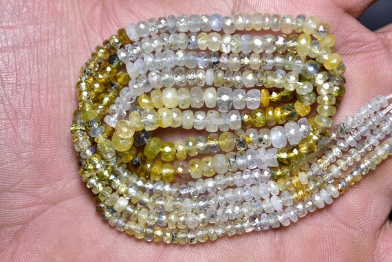 7.50 Inches,natural Bi Ceylon Sapphire Faceted Rondelles,rare Sapphire Beads,size Is 3-5mm #1456