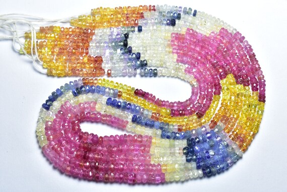 Aaa Super Multi Sapphire Beads - Beautiful Natural Micro Faceted Multi Sapphire Rondelles - Size Is 3 - 4 Mm #2136 Aaa Super Multi Sapphire Beads - Beautiful Natural Micro Faceted Multi Sapphire Rondelles - Size Is 3 - 4 Mm #2136