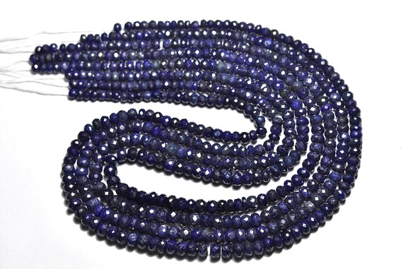 Beautiful Blue Sapphire Rondelle Beads - 9 Inches - Natural Faceted Sapphire Rondelles Strand - Size Is 4 - 6 Mm #644
