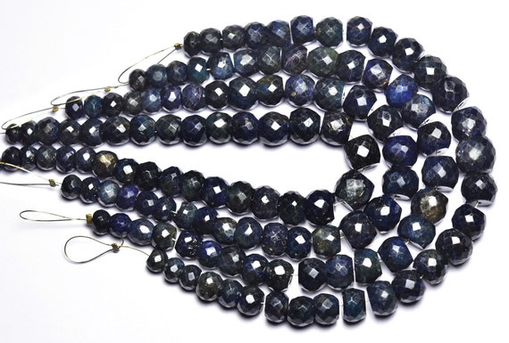 Dark Sapphire Rondelle Beads - 7 Inches - Natural Big Faceted Sapphire Rondelle - Size Is 6 - 8.5 Mm #1090