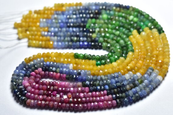 Multi Sapphire Rondelle Beads - Beautiful Natural Micro Faceted Multi Sapphire Rondelles - Size Is 4 -4.5 Mm #2089