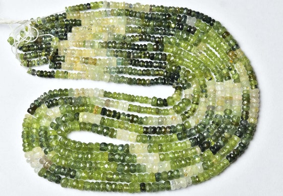 Rare Green Sapphire Rondelle Bead - Natural Micro Faceted Sapphire Shaded Rondelles - Size Is 3.5 -5 Mm #888