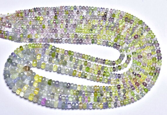 Rare Sapphire Rondelle Bead Strand - 15 Inches - Natural Micro Faceted Ceylon Multi Sapphire Rondelles - Size Is 3.5-4.5 Mm #144