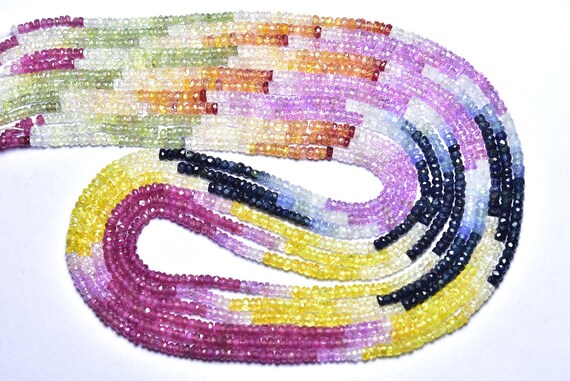 Superb Multi Sapphire Rondelle Beads - 18 Inches - Most Beautiful Natural Micro Faceted Multi Sapphire Rondelles - Size Is 2.5 - 3 Mm #2100