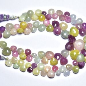 Multi Sapphire Heart Beads - 7.5 Inches - Natural Beautiful Faceted Sapphire Heart Briolettes Strand - Size Is 6.5-9.5 Mm #658 Multi Sapphire Heart Beads - 7.5 Inches - Natural Beautiful Faceted Sapphire Heart Briolettes Strand - Size Is 6.5-9.5 Mm #658